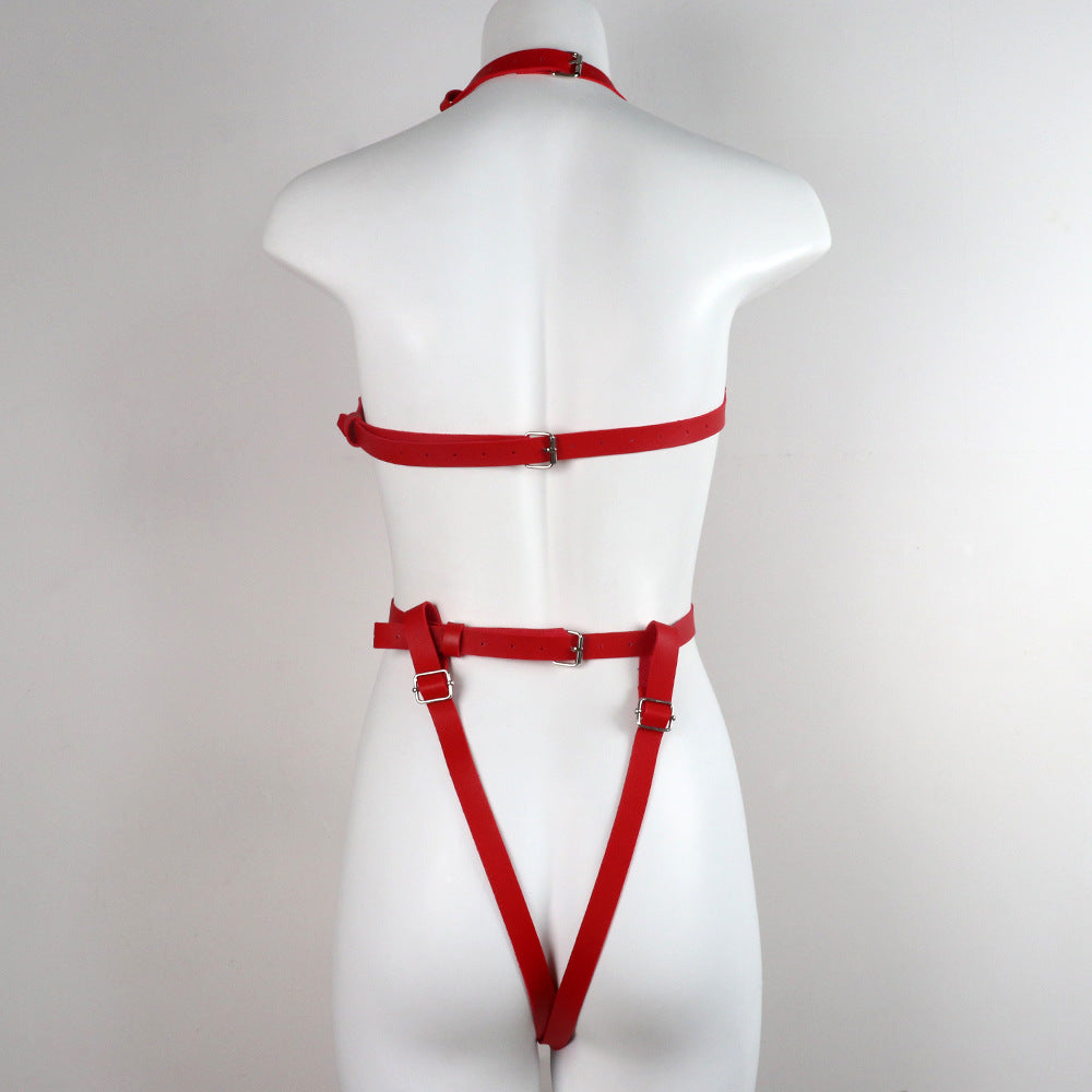 Flirting Leather Bondage Clothing – Adjustable BDSM Restraint Outfit for Sensual Play