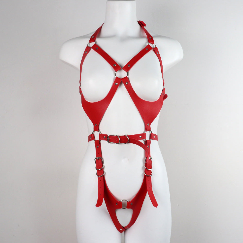 Flirting Leather Bondage Clothing – Adjustable BDSM Restraint Outfit for Sensual Play
