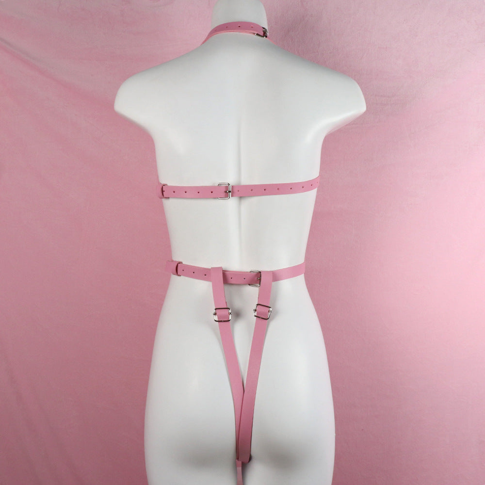 Flirting Leather Bondage Clothing – Adjustable BDSM Restraint Outfit for Sensual Play