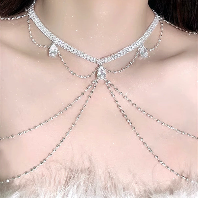 Rhinestone Breast Chain – Elegant European & American Body Jewelry for Special Occasions
