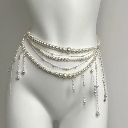 Elegant Tassel & Pearl Waist Chain – Sexy Body Jewelry, Adjustable Metal Belly Chain, Boho Layered Waist Accessory, Festival & Beach Jewelry for Women & Men