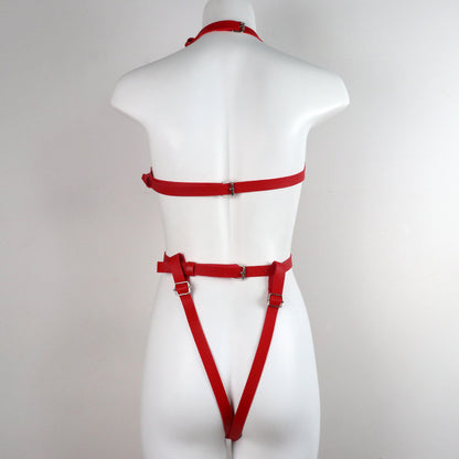 Flirting Leather Bondage Clothing – Adjustable BDSM Restraint Outfit for Sensual Play