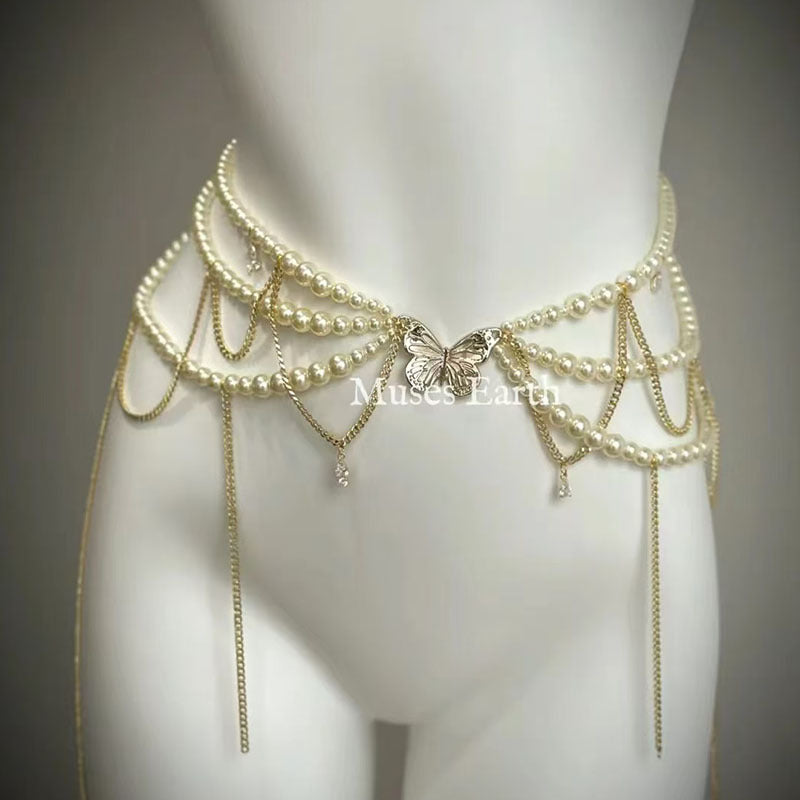 Elegant Tassel & Pearl Waist Chain – Sexy Body Jewelry, Adjustable Metal Belly Chain, Boho Layered Waist Accessory, Festival & Beach Jewelry for Women & Men