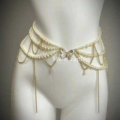 Elegant Tassel & Pearl Waist Chain – Sexy Body Jewelry, Adjustable Metal Belly Chain, Boho Layered Waist Accessory, Festival & Beach Jewelry for Women & Men