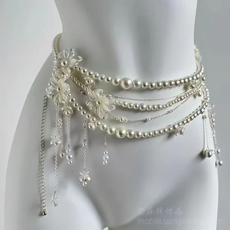 Elegant Tassel & Pearl Waist Chain – Sexy Body Jewelry, Adjustable Metal Belly Chain, Boho Layered Waist Accessory, Festival & Beach Jewelry for Women & Men