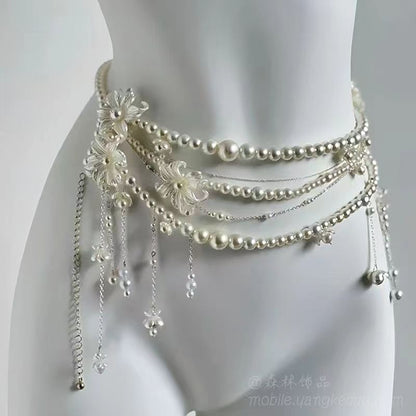 Elegant Tassel & Pearl Waist Chain – Sexy Body Jewelry, Adjustable Metal Belly Chain, Boho Layered Waist Accessory, Festival & Beach Jewelry for Women & Men