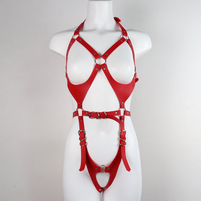 Flirting Leather Bondage Clothing – Adjustable BDSM Restraint Outfit for Sensual Play