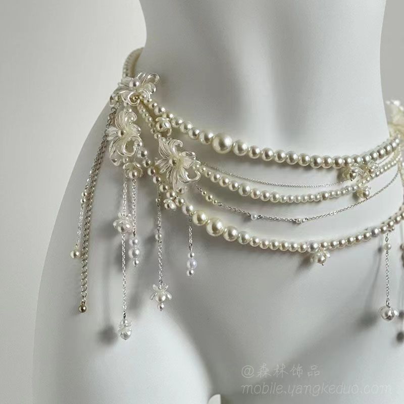 Elegant Tassel & Pearl Waist Chain – Sexy Body Jewelry, Adjustable Metal Belly Chain, Boho Layered Waist Accessory, Festival & Beach Jewelry for Women & Men