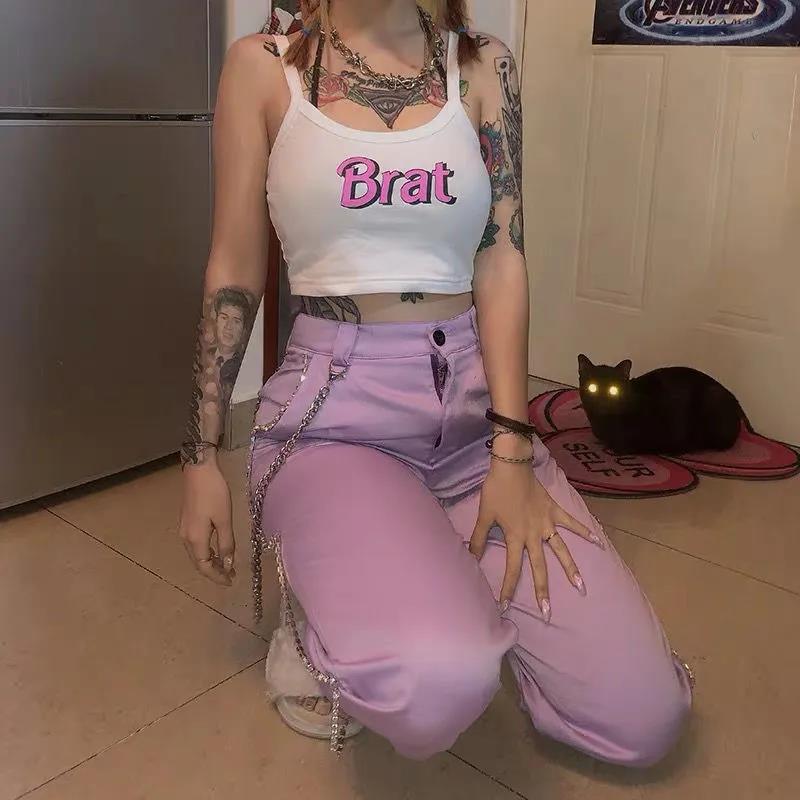 Sexy Brat BDSM Crop Top – Streetwear Slim Fit Top, Edgy Letter Print, Kinky Dom Sub Aesthetic, E-Girl Grunge Hooded Sweatshirt, Summer Fetish Street Style