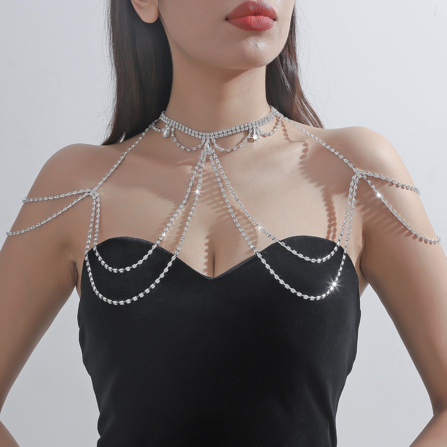 Rhinestone Breast Chain – Elegant European & American Body Jewelry for Special Occasions