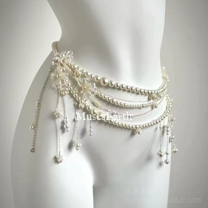 Elegant Tassel & Pearl Waist Chain – Sexy Body Jewelry, Adjustable Metal Belly Chain, Boho Layered Waist Accessory, Festival & Beach Jewelry for Women & Men