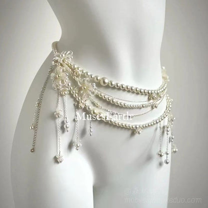 Elegant Tassel & Pearl Waist Chain – Sexy Body Jewelry, Adjustable Metal Belly Chain, Boho Layered Waist Accessory, Festival & Beach Jewelry for Women & Men